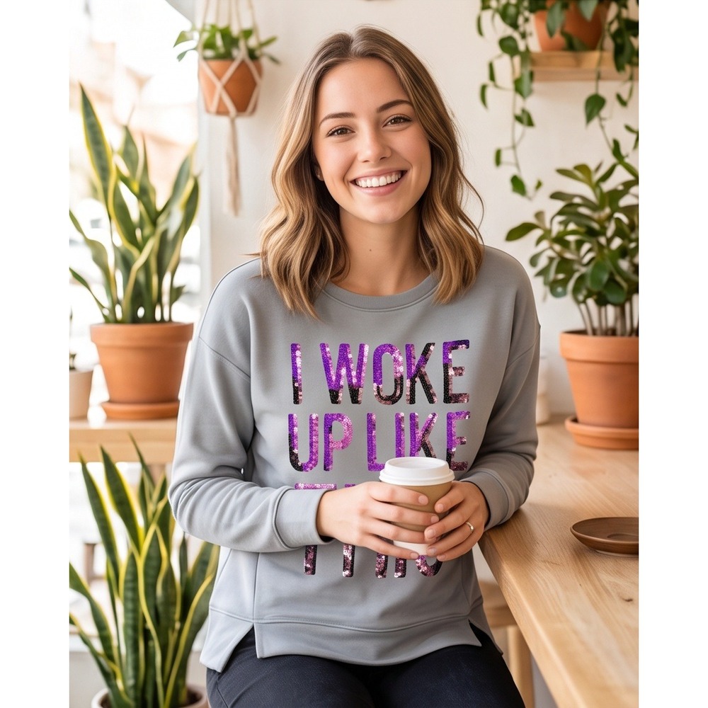 Juicy Couture S I Woke Up Like This Sequin Sweatshirt Gray Purple Small